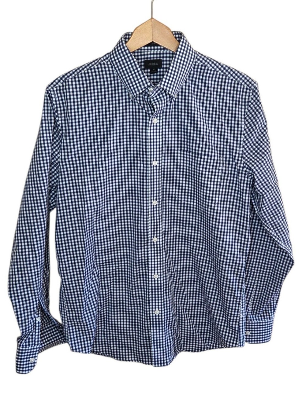 J. Crew Slim Fit Navy Blue & White Gingham Checked Button Front Shirt Medium